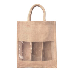 triple wine bottle carrier jute bag