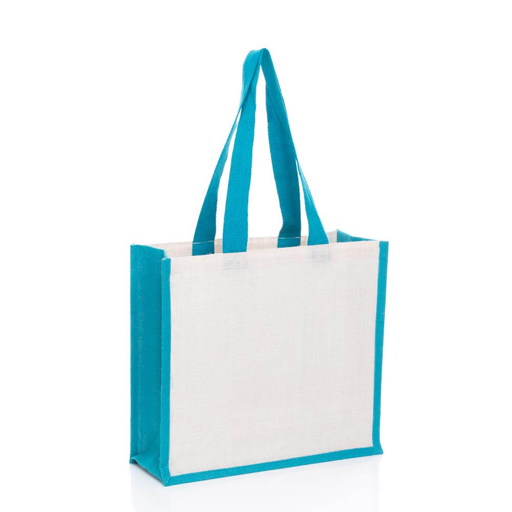 medium jute bag white turquoise gusset 2